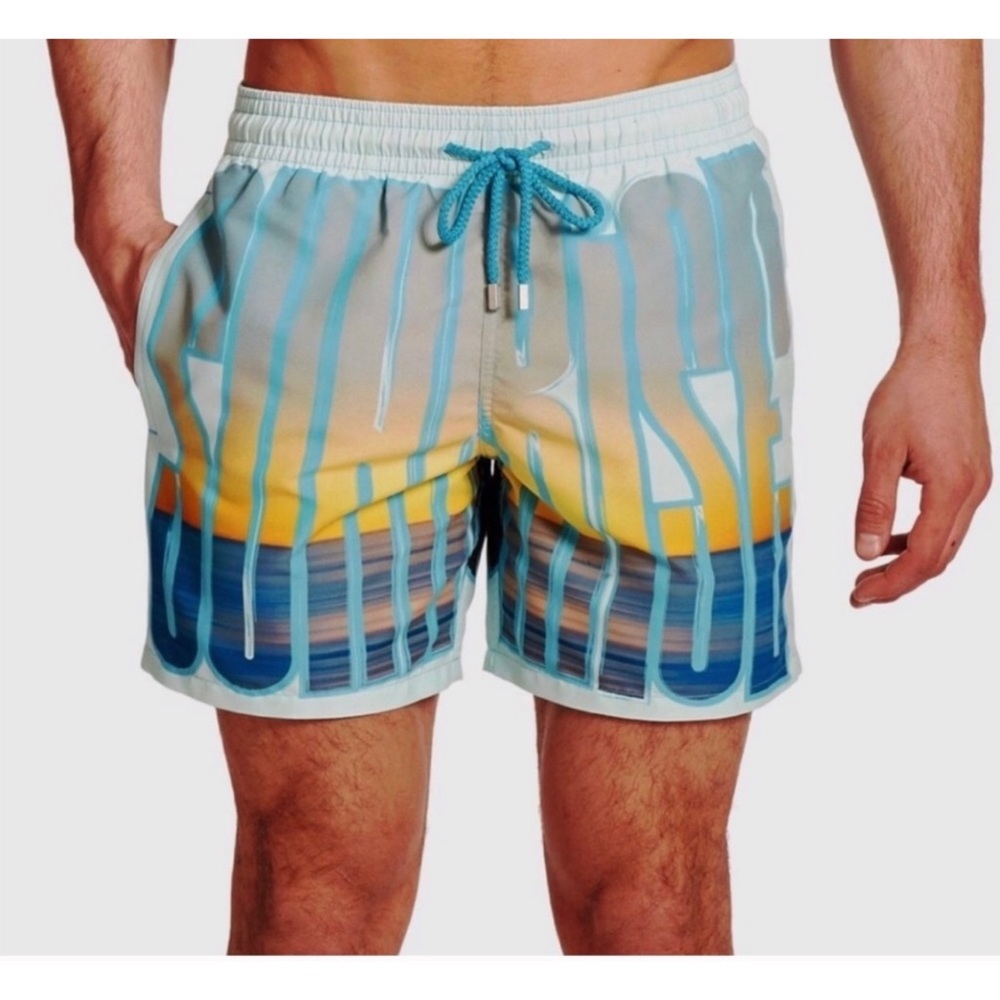Vilebrequin Moopea Swim Trunks Sunrise Sunset Mesh Lining Vacation Cruise Sz L